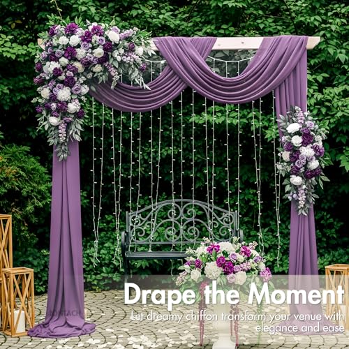 60" Chiffon Fabric by The Yard Pre-Cut Sheer Fabric for Wedding Arch Draping Fabric Window Scarf Valance Party Backdrop Decoration Ceiling Decor (Grape Purple, 5 Yards) - color: Grape Purple, size: 5 Yards