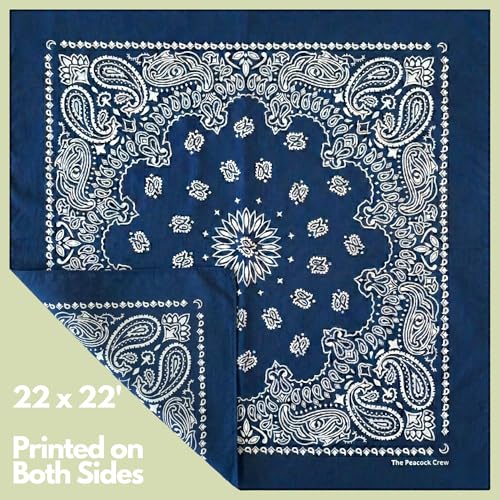The Peacock Crew Premium Soft Cotton Bandanas Pack for Men and Women Paisley 22 x 22 inches - color: Pack of 10 Navy Blue