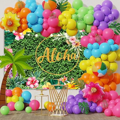 Aloha Summer Tropical Hawaiian Backdrop 10x5 FT Backdrops Luau Party Decorations for Adults Birthday Decor Baby Shower Banners Photography Background for Photo Booth Props - size: 10x5 FT