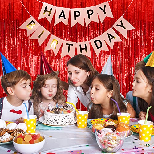 3 Pack Red Party Backdrop Tinsel Streamers Christmas Decorations Foil Fringe Backdrop Curtains Carnival Casino Theme Birthday New Year Holiday Celebration Bachelorette Party Decorations Supplies - color: Red