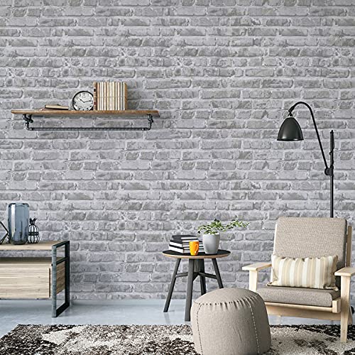 Timeet Grey Brick Wallpaper Peel and Stick Wallpaper 17.7" x 197" Self-Adhesive Film Brick Contact Paper 3D Textured Brick Wallpaper Removable Wallpaper for Room Wall Decoration - color: Gray 2, size: 17.7" x 197"