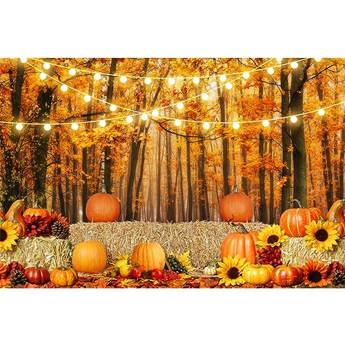 Thanksgiving Fall Backdrop for Photography 10x8ft Maple Forest Pumpkin Hay Photo Backdrop Autumn Thanksgiving Harvest Photoshoot Background Kids Baby Adult Fall Theme Party Birthday Banner - color: NSW09651