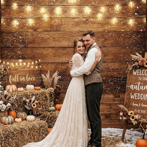 Wood Backdrop Rustic Wooden Photo Background Vintage Brown Wall Country Backdrop with Warm Starry Lights Snow Effect for Wedding Western Birthday Baby Shower Photo Booth 71x43 Inch - style: Wooden