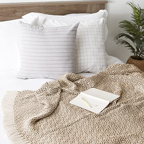 DII Rustic Farmhouse Double Diamond Woven Throw, 50x60, Brown - color: Brown