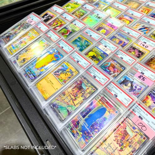 24 Modular Card Risers for Display Cases | Black Acrylic Cardshow Vendor Showcase Stands for Graded Trading Cards and Singles