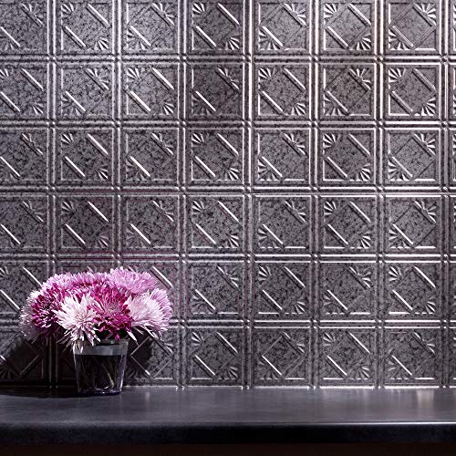 FASÄDE Traditional Style/Pattern 4 Decorative Vinyl 18in x 24in Backsplash Panel in Galvanized Steel (5 Pack) - color: Galvanized Steel, size: 5 Pack