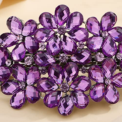 Aimimier Flower Crystal Hair Barrettes Fashion Rhinestone Alligator Snap Clips Hair Pins Luxury Wedding Hair Accessories for Women (Purple) - color: Purple