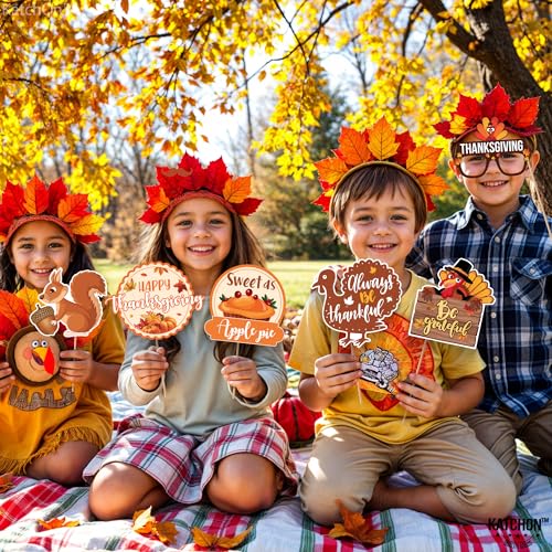 KatchOn, Happy Thanksgiving Picture Props - Pack of 36 | Turkey Photo Booth Props for Autumn, Fall | Photo Booth Props for Thanks Giving Decorations | Thanksgiving Harvest Party Decoration - color: Orange Brown