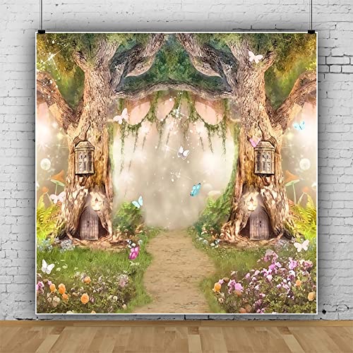 Leowefowa 6x6ft Vinyl 1st Birthday Backdrop Fairy Tale Forest Enchanted Flower Baby Shower Photo Background for Birthday Party Photoshoot Newborn Baby Kids Children Studio Props Photography Backdrops - size: 6x6ft