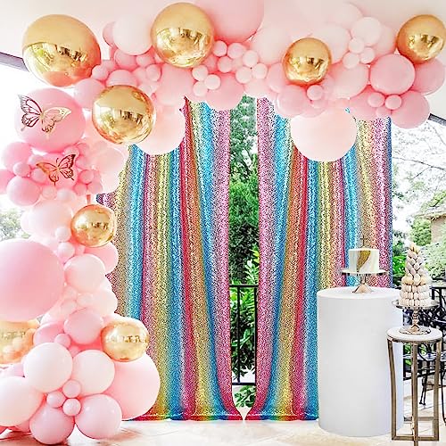 2×8FT-2PCS Rainbow Sequin Backdrop Curtains Panels, Photography Backdrop Glitter Curtains Fabric Background for Wedding Party Decor - color: Rainbow, size: 2X8FT-2PCS