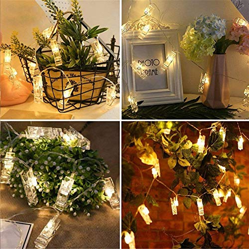 Dopheuor Photo Clip String Lights LED Fairy Clip String Lights Hanging Photo Pictures Battery Operated for Gifts Patio Christmas Bedroom Wedding Birthday Party Halloween Festival Decor (no Battery) - color: Light Yellow, size: 20