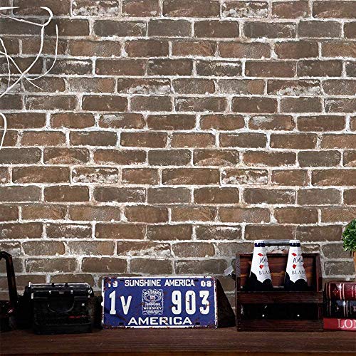 Timeet 3D Vintage Brown Brick Wallpaper 17.7"×393.7" Brick Peel and Stick Wallpaper Brick Wallpaper Brick Self Adhesive Film Faux Textured Wallpaper Stone Look Wall Paper Home Decor Vinyl - color: Brown, size: 17.7" x 393.7"