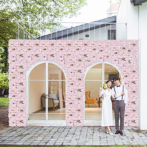 6 Pcs Artificial Flower Wall Panels 3D Flower Background Panel for Wall, 60x40cm Wedding Flower Decorations Wall Silk Rose Panels for Party, Nail, Photo Areas, Stage Background (Light Pink) - color: 6pcs, Light Pink