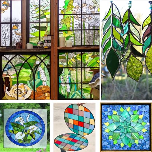 PALJOLLY Blue + Green Transparent Stained Glass Sheets Supply for Projects,12 Pack 6 x 4 inch Art Glass Mosaic Glass Pieces for Crafts - color: green+blue