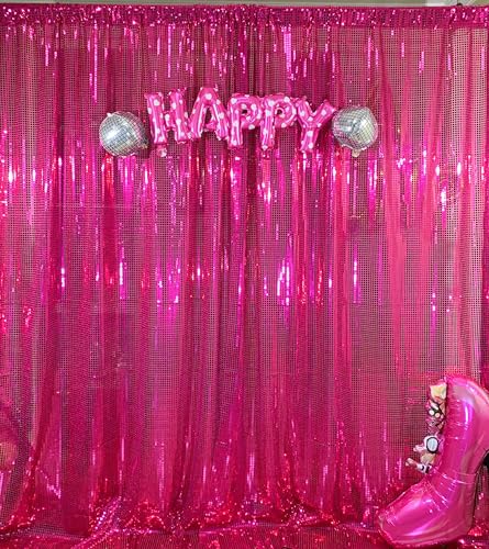 JYFLZQ Hot Pink Sequin Backdrop 4.5FT x 8FT 2 Panels - Thick Non See-Through Glitter Party Background for Girls Birthday, Disco Photo Booth Wall Decor, Baby Shower, Women Event Decorations - color: Hot Pink, size: 4.5FT x 8FT (Pack of 2)