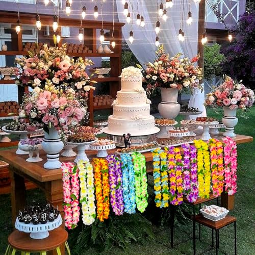GoodUping 32pcs Hawaiian Leis Party Set with 8 Necklaces, 16 Wristbands, 8 Photo Booth Glasses for Tropical Luau, Summer Beach Birthday, Pool Party Decorations & Favors - size: 32pcs