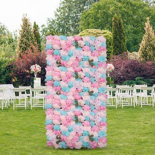 LOYALHEARTDY 12 Pack Artificial Flower Wall Panels 24" x 16" Flower Wall Panel Wall Backdrop Faux Hydrangea and Rose Flower Backdrop Panels for Flower Wall Decor Wedding Party Event Decoration - color: 12 Pcs, Pink+blue