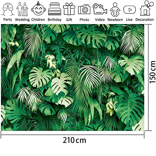 7x5FT Jungle Safari Plants Photo Background Hawaiian Luau Green Tropical Palm Leaves Picture Photography Backdrop Birthday Party Baby Shower Polyester Decorations Supplies Banner - size: 7X5FT