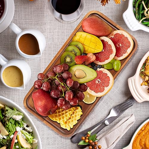 Small Wooden Platters Rectangle Mini Charcuterie Boards Acacia Wood Serving Trays Home Decor Cheese Board Cake Appetizer Plates Kitchen Charcuterie Platter for Food Dish Dessert Snack Tray - size: 10" x 5.5" x 0.6"
