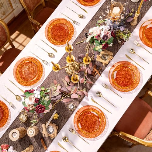Rubtlamp 60Pcs Amber Plastic Plates - Brown Disposable Plates With Gold Rim, Clear Heavy-duty Party Plates, Hammered Plates Include 30 Dessert Platos, 30 Dinner Platos for Party - color: Clear Amber Gold