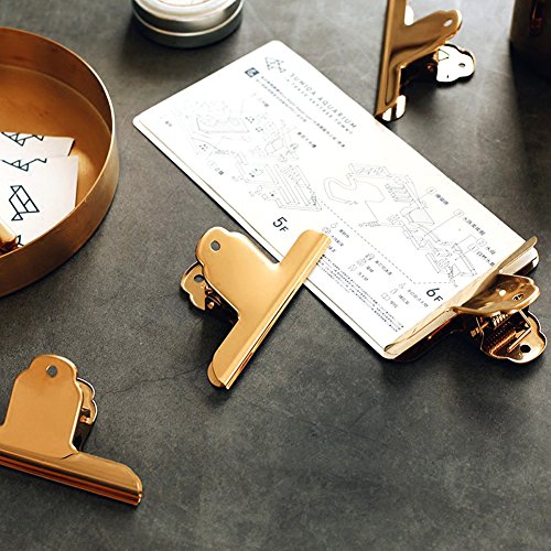 Coideal Gold Metal Bulldog Paper Clips, 3 Pack Stainless Steel Large Bull Clips Clamps for Drawing Board, Home Kitchen Office (5.7 inch / 14.5 cm) - color: Gold