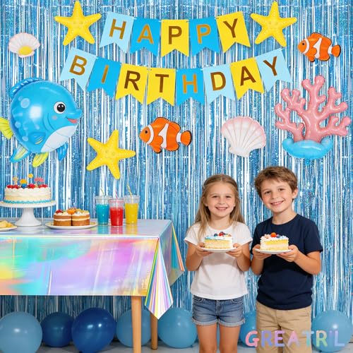 Blue Tinsel Curtain Party Backdrop - GREATRIL Foil Curtain Party Photo Streamers Backdrop for Frozen/Mermaid/Under Sea/Baby Party Decorations - Pack of 2 - color: Blue
