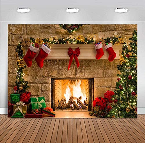 Christmas Themed Home Decor Photography Backdrop Photo Booth Christmas Tree Fireplace Children Birthday Newborn Baby Shower Vinyl 5x3ft Photo Background Studio Props Party Banner Supplies - size: 5x3ft