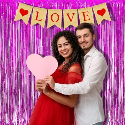 BRAVESHINE Hot Pink Tinsel Foil Fringe Curtains - 2Pcs 3.2x8.2ft Metallic Party Streamers Backdrop for Valentines Girl Birthdays Bridal Shower Bachelorette Engagement Hawaiian Luau Party Decorations - color: Hot Pink