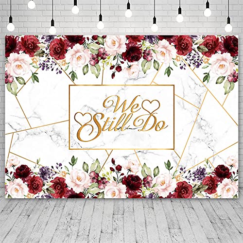 AIBIIN 7x5ft We Still Do Backdrop for Wedding Anniversary Party Photography Background White Marble Rose Gold Red Flowers Romantic Wedding Anniversary Decorations Photo Props - size: 7X5ft