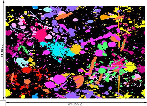 5X3FT Neon Graffiti Birthday Backdrop Retro Hip Hop Background 80s 90s Party Photography Background Dark Glow Splatter Birthday Party Decorations CEM123A - size: 5X3FT