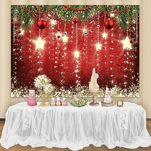 10x6.5ft Red Christmas Backdrop with Sparkling Stars for Photography & Photoshoot - size: 10x6.5ft