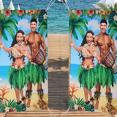 Tudomro 6 x 4 ft Hawaiian Photo Props Banner Tropical Luau Tiki Couple Door Banner Aloha Party Decorations Fabric Luau Photo Booth Background Aloha Tiki Backdrop for Beach Party - style: Hawaii