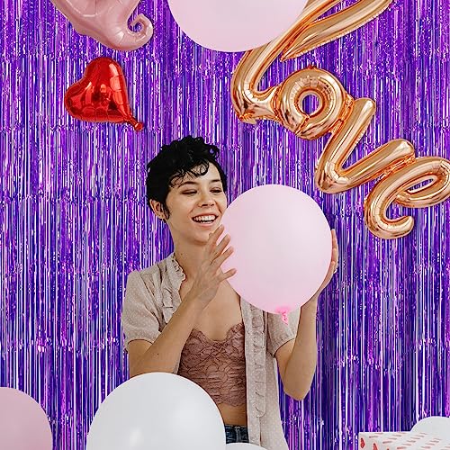 5 Pack Purple Fringe Backdrop 3.2ft x 8.2ft Foil Curtain Tinsel Foil Fringe Curtains Backdrop Tinsel Backdrop Streamers for Birthday Curtain Party Decoration Wedding Christmas Decoration (Purple) - color: Purple
