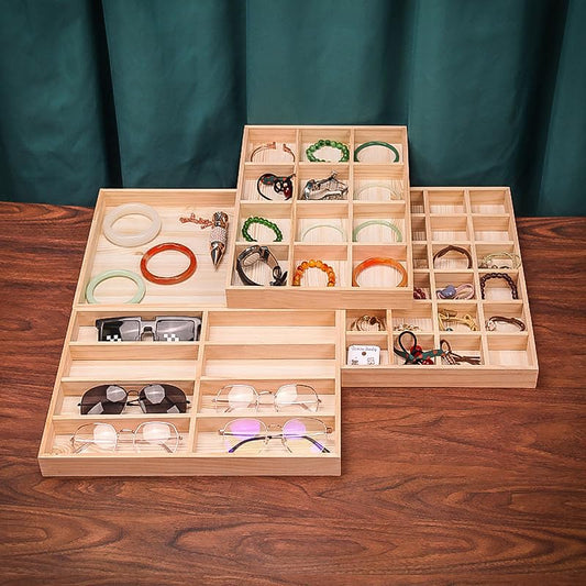 The Display Guys - Stackable Jewelry Tray and Organizer - for Drawers, Dressers, Store Display (8 Compartments, Natural Wood) - color: Wood Natural, size: 8 Compartments