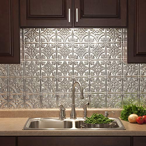 FASÄDE Traditional Style/Pattern 1 Decorative Vinyl 18in x 24in Backsplash Panel in Brushed Aluminum (5 Pack) - color: Brushed Aluminum, size: 5 Pack