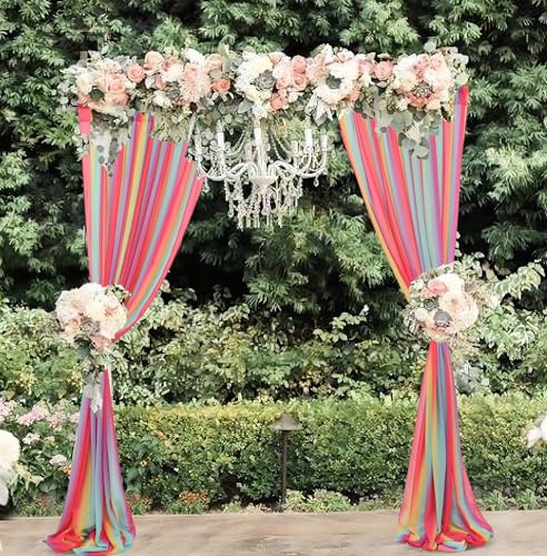 DUOBAO Rainbow Chiffon Wedding Arch Decor - Lightweight Sheer Fabric Archway for Ceremonies, Photo Backdrops, Parties (108" Tall x 29" Wide, 2 Panels) - color: Rainbow, size: 29"W x 108"L (Pack of 2)