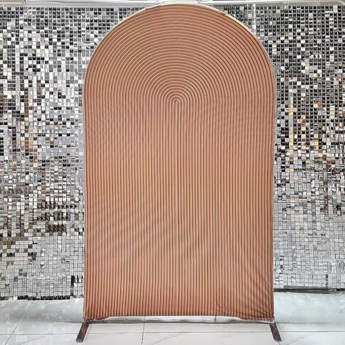 Double-Sided Arch Frame Fabric Cover Beige White Ripples Arched Panel Stand Cover for Wedding Birthday Baby Shower Parties Decoration (Brown-HP465,4X7ft) - color: Brown-HP465, size: 4X7ft