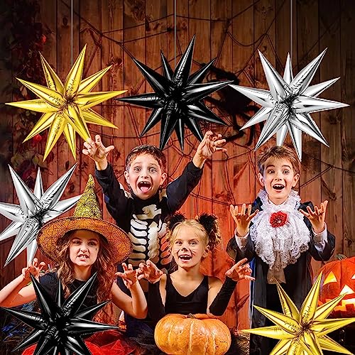 72PCS Gold Silver Black Star Balloons, Big 26 Inch Star Foil Metallic Mylar Balloons, Spike Balloon Fireworks for Graduation New Year Retirement Party Birthday Photo Props - color: Gold, Silver, Black, 26 Inch