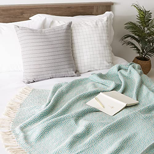 DII Rustic Farmhouse Double Diamond Woven Throw, 50x60, Aqua - color: Aqua