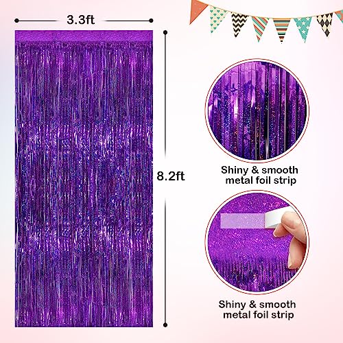 Purple Metallic Tinsel Foil Fringe Curtains, 2 Pack 3.3x8.3 Feet Party Streamer for Birthday Party Decorations, Halloween Decor, Foil Curtain Backdrop for Bachelorette Party - color: Purple, size: 2 Pack