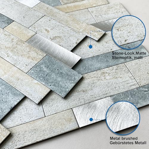 MOFIT Backsplash Tile for Kitchen Peel and Stick Stone Matte Finish,Bathroom Tiles Stickers 3D Wall Panel Linear Mosaic Marble Backsplash Waterproof(5sheets,Blue Green Gray) - color: Blue Green Gray, size: 5sheets