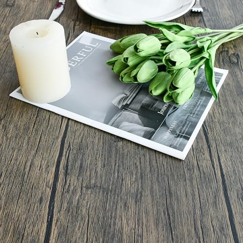 Mandy's Green Artificial Tulips Flowers Centerpiece, 13.5" Lifelike PU Fake Floral Stems 20pcs for Kitchen Island & Dining Table, Spring Decor for Easter - color: Green