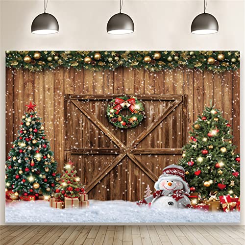 Christmas Backdrops for Photography Merry Christmas Background LFEEY 10x8ft Rustic Wood Door Winter Snowflake Christmas Tree Photo Background Xmas Party Backdrop Kids Family Portrait Photoshoot Props