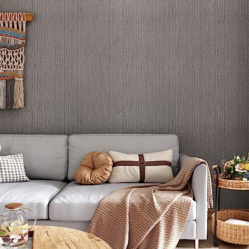 CRE8TIVE Dark Grey Grasscloth Wallpaper Removable Textured Wallpaper Stick and Peel Grasscloth Contact Paper for Cabinets Waterproof Self Adhesive Fabric Wall Paper for Bathroom Bedroom Walls 12"x354" - color: Dark Gray, size: 12" x 354"