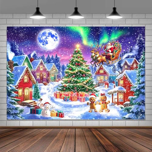 5x3ft Christmas Backdrop North Pole Snow Village Photo Backdrop Photography Background for Kids Winter Farmhouse Santa Claus Family Photo Decorations Xmas Tree Holiday Wall Decoration Banner - color: Multi5, size: 5X3ft