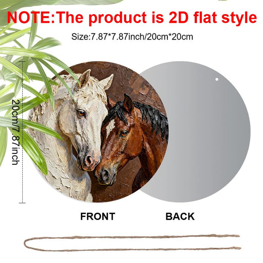 2D Flat, Oil Painting Style Horse Portrait – White & Brown Horses with Textured Brushstrokes – Elegant Decor for Living Room, Bedroom or As A Gift for Art Lovers - color: Brown, White, style: Modern