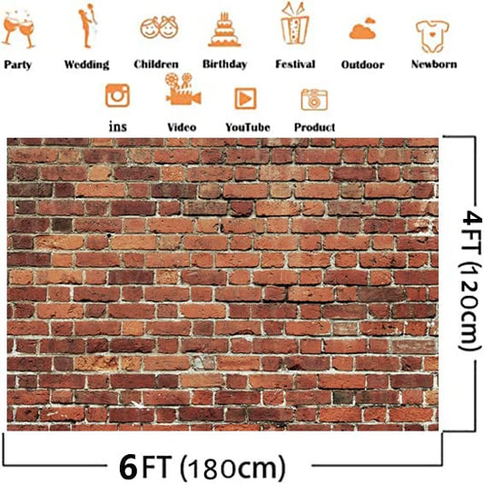 AIIKES 6x4FT Red Brick Wall Photography Backdrop Thin Vinyl Photo Backdrops Background Baby Birthday Party Graduation Home Decoration Photo Booth Studio Prop Banner 11-506 - size: 6x4ft