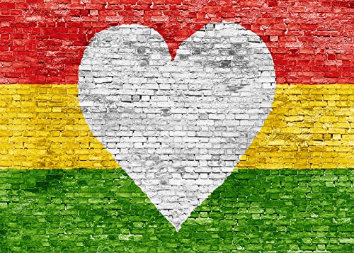 EOA 7(W)x5(H)FT Heart Shape Bright Red Yellow Green Brick Wall Backdrop Love Reggae Jamaica Photography Background Baby Shower Children Kids Birthday Party Events Cake Table Decoration Photoshot Props