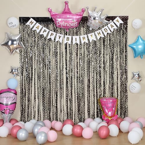 3 Pack New Years Decorations Wavy Black Tinsel Foil Fringe Curtains Party Backdrop 3.3 x 6.6 ft Streamer Backdrop Tinsel Curtains for Birthday, Graduation, Fiesta, Halloween Party Decor - color: Pure Black