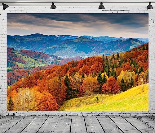 Fabric 15x8ft Autumn Natural Scenery Backdrop Mountain Fall Landscape with Colorful Forest Photography Background for Thanksgiving Day Party Decor Adult Kid Fall Photo Studio Props - size: 15x8FT